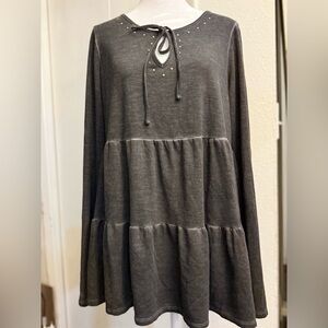 Knox Rose Charcoal Knit Top with Yellow Accents